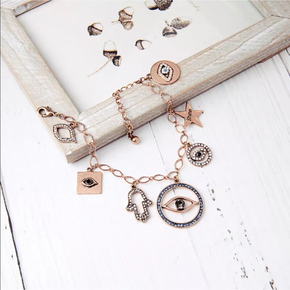 Evil Eye Antique Gold & Rhinestone Charm Bracelet - Picture 6 of 7